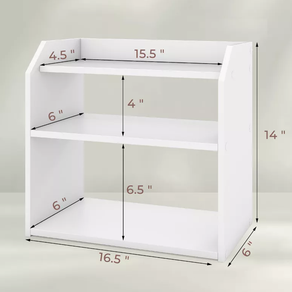 Dreistufiges Schreibtisch-Buchregal mit Schutzleisten Regal